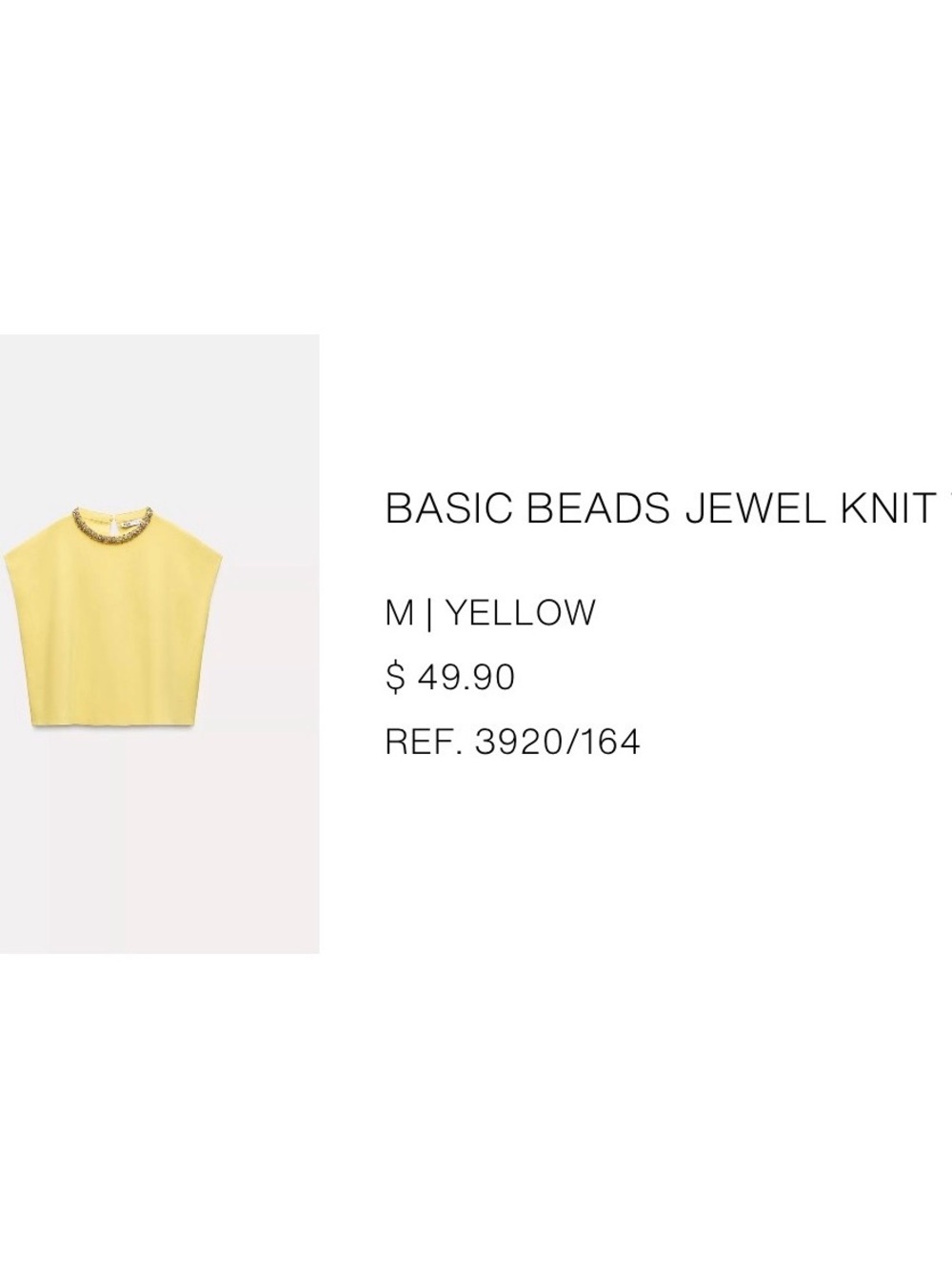 Zara Yellow Jeweled-Neck Cap Sleeve Crop Top - Picture 2 of 6